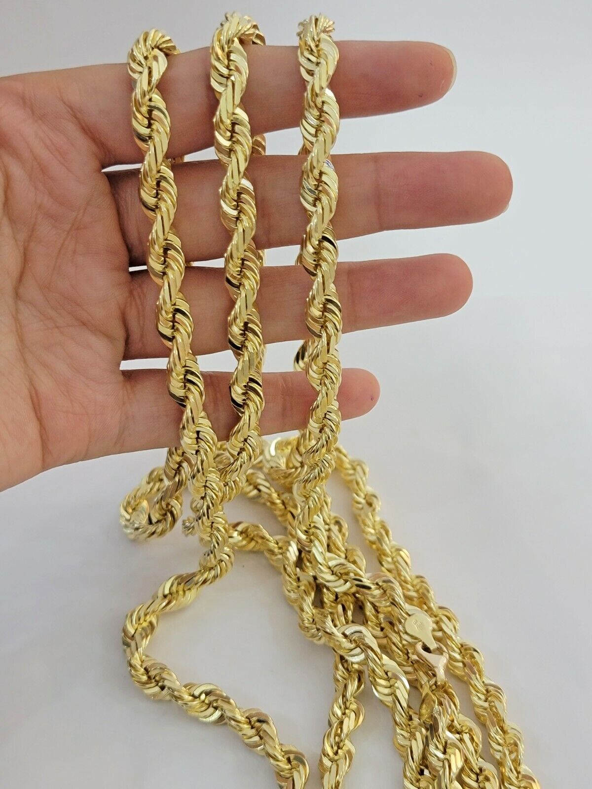 Mens 14k Gold Rope chain 26 Inch Necklace 7mm Solid Link REAL 14 kt Yellow Gold - GoldenlinQ